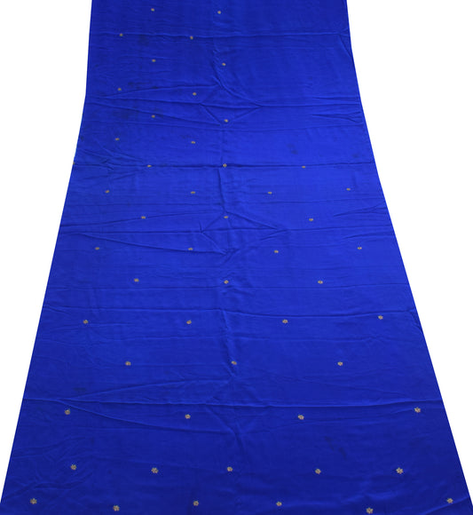 Sushila Vintage Blue Sari Remnant Scrap Embroidered 100% Pure Crepe Craft Fabric