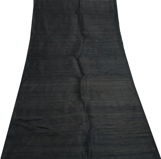 Sushila Vintage Black Sari Remnant Scrap Multi Purpose Pure Silk Craft Fabric