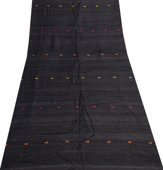 Sushila Vintage Black Silk Sari Remnant Scrap Multi Purpose Woven Craft Fabric