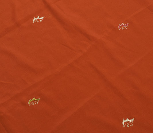 Sushila Vintage Rust Crepe Silk Sari Remnant Scrap Embroidered Soft Craft Fabric