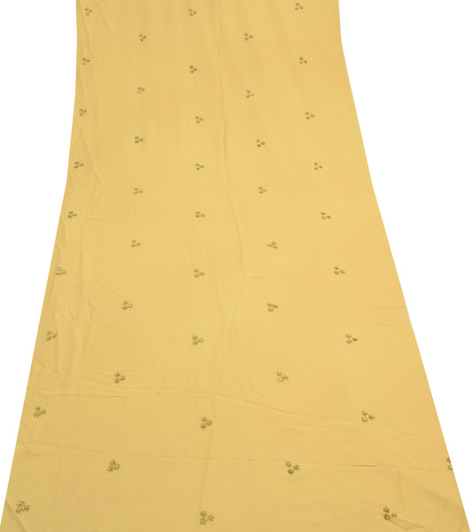 Sushila Vintage Mustard Georgette Sari Remnant Scrap Hand Beaded Craft Fabric
