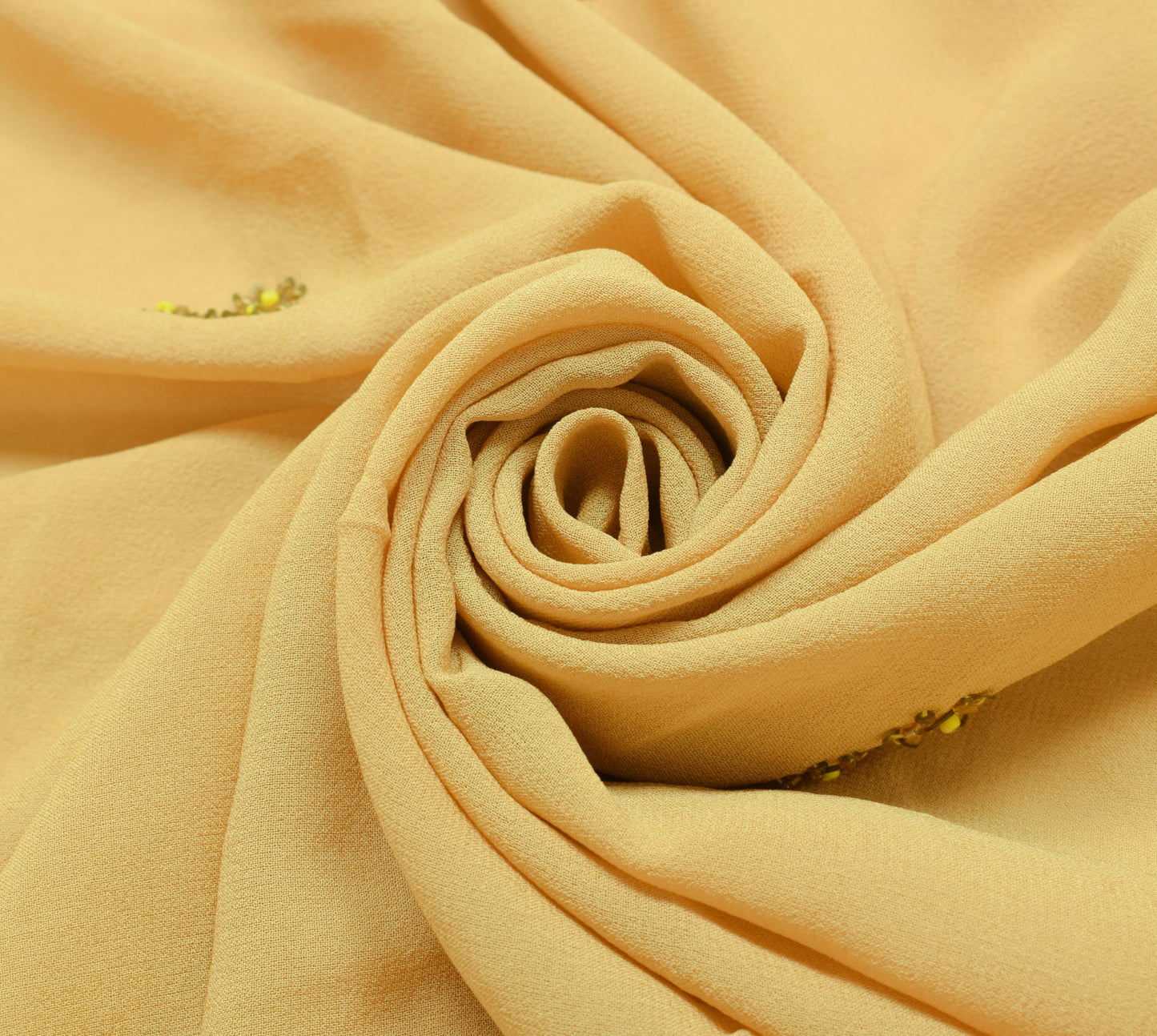 Sushila Vintage Mustard Georgette Sari Remnant Scrap Hand Beaded Craft Fabric