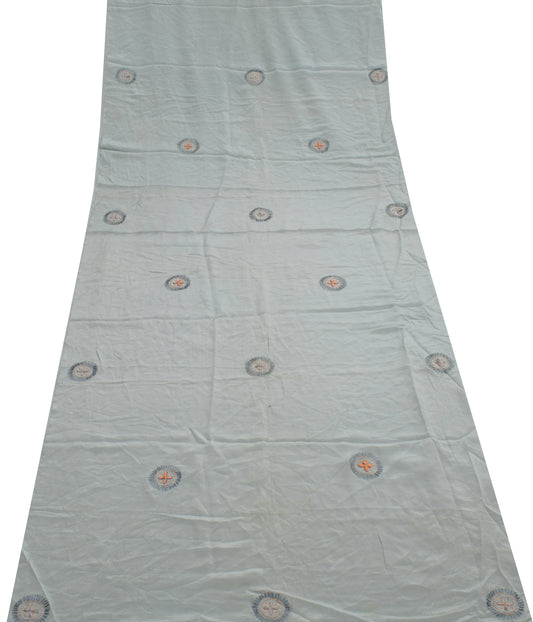 Sushila Vintage Gray Pure Crepe Silk Sari Remnant Scrap Embroidered Craft Fabric