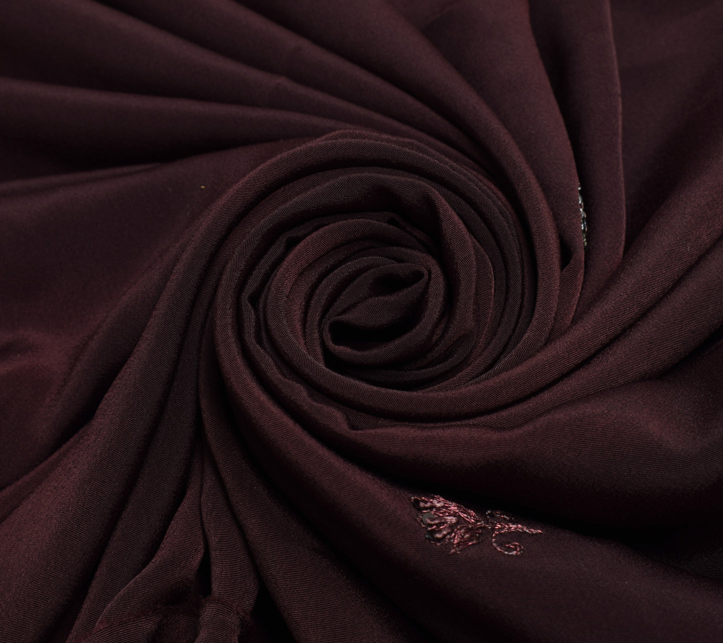 Sushila Vintage Brown Crepe Silk Sari Remnant Scrap Embroidered Craft Fabric