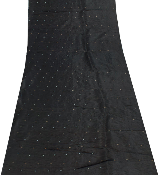 Sushila Vintage Black Banarasi Satin Silk Sari Remnant Scrap Woven Craft Fabric