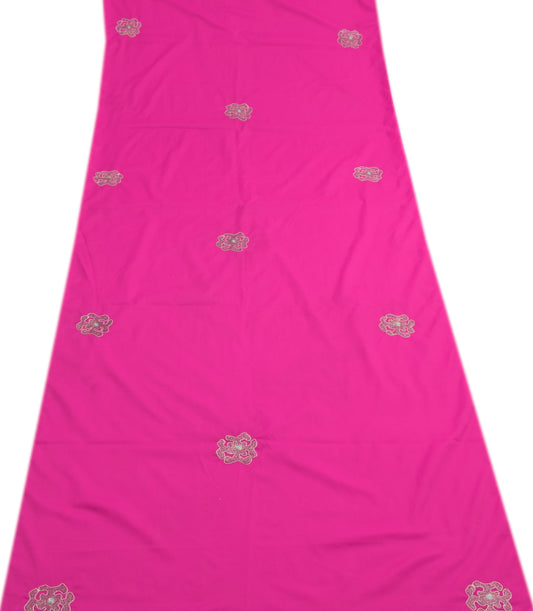 Sushila Vintage Fuchsia Pink Silk Sari Remnant Scrap Embroidered Craft Fabric