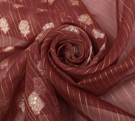 Sushila Vintage Maroon Silk Sari Remnant Scrap Multi Purpose Woven Craft Fabric