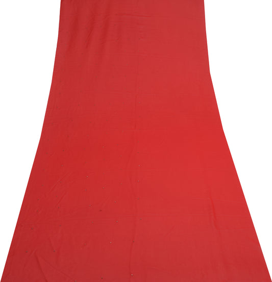 Sushila Vintage Red Georgette Silk Sari Remnant Scrap Multi Purpose Craft Fabric
