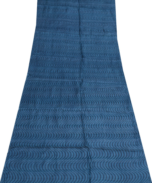Sushila Vintage Blue Silk Sari Remnant Scrap Multi Purpose Printed Craft Fabric
