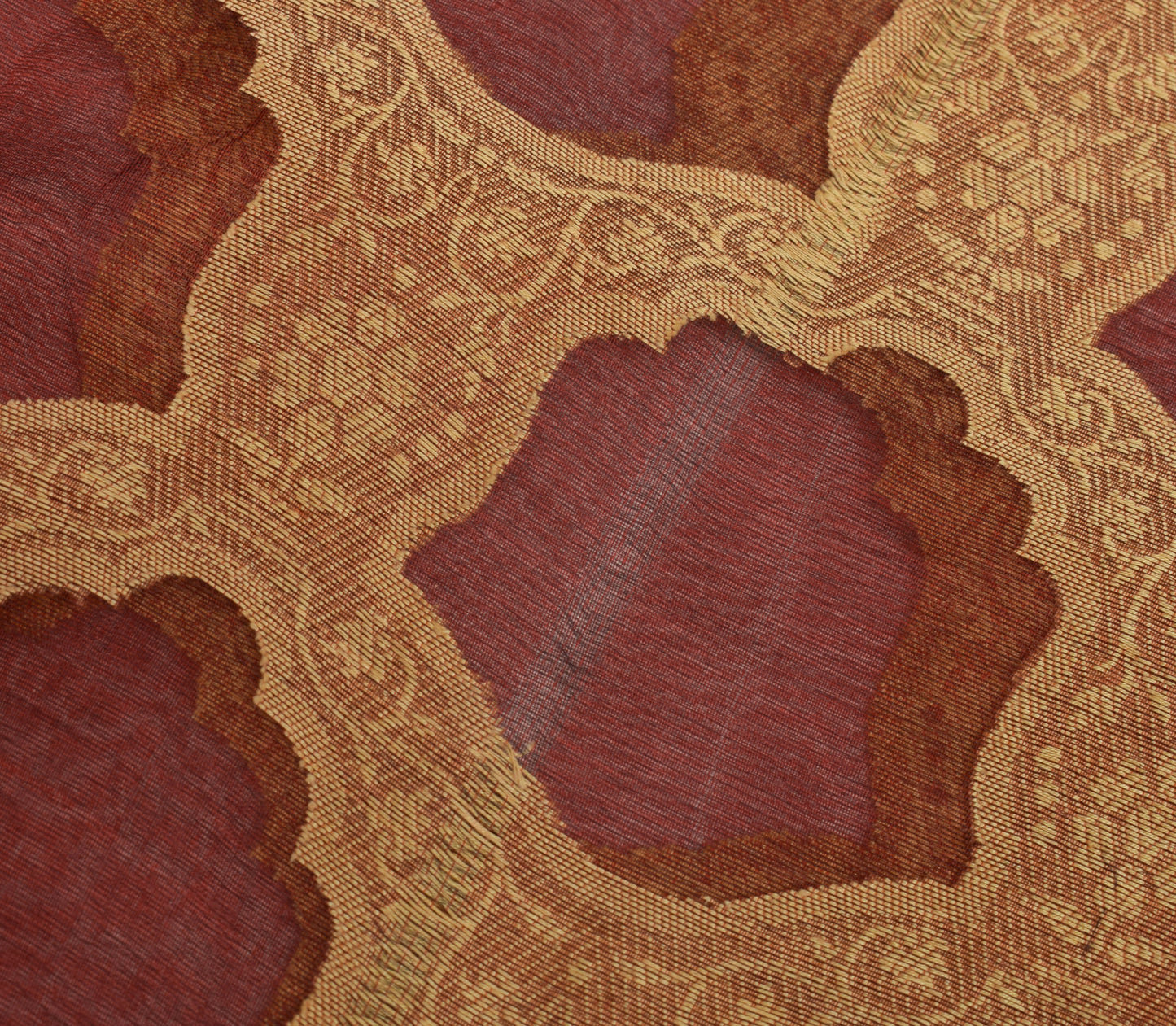 Sushila Vintage Maroon Pure Organza Silk Sari Remnant Scrap Woven Craft Fabric