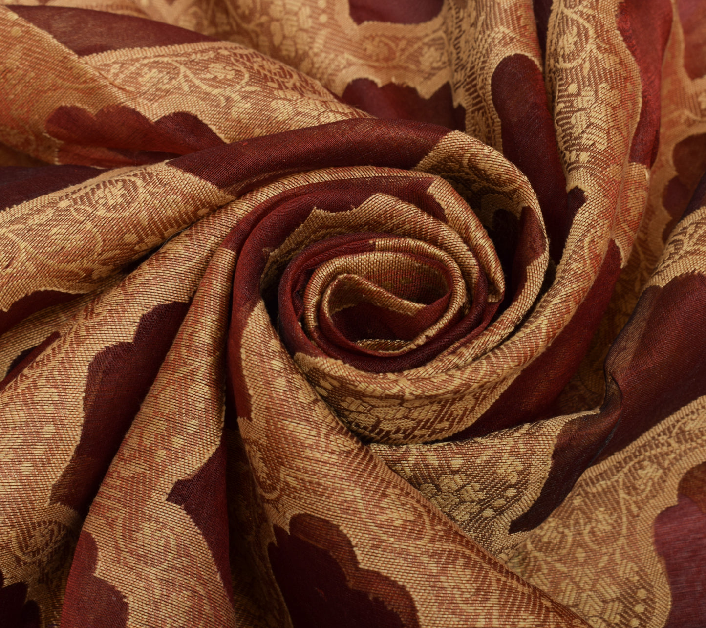 Sushila Vintage Maroon Pure Organza Silk Sari Remnant Scrap Woven Craft Fabric
