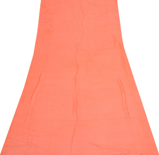 Sushila Vintage Coral Georgette Sari Remnant Scrap Multi Purpose Craft Fabric