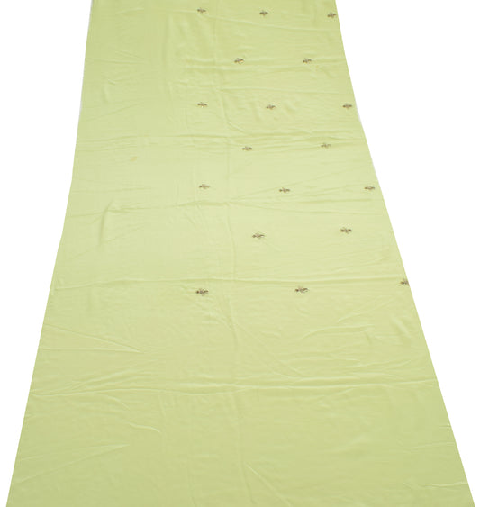 Sushila Vintage Green Crepe Silk Sari Remnant Scrap Embroidered Craft Fabric
