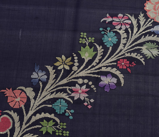 Sushila Vintage Blue Silk Sari Remnant Scrap Multi Purpose Woven Craft Fabric