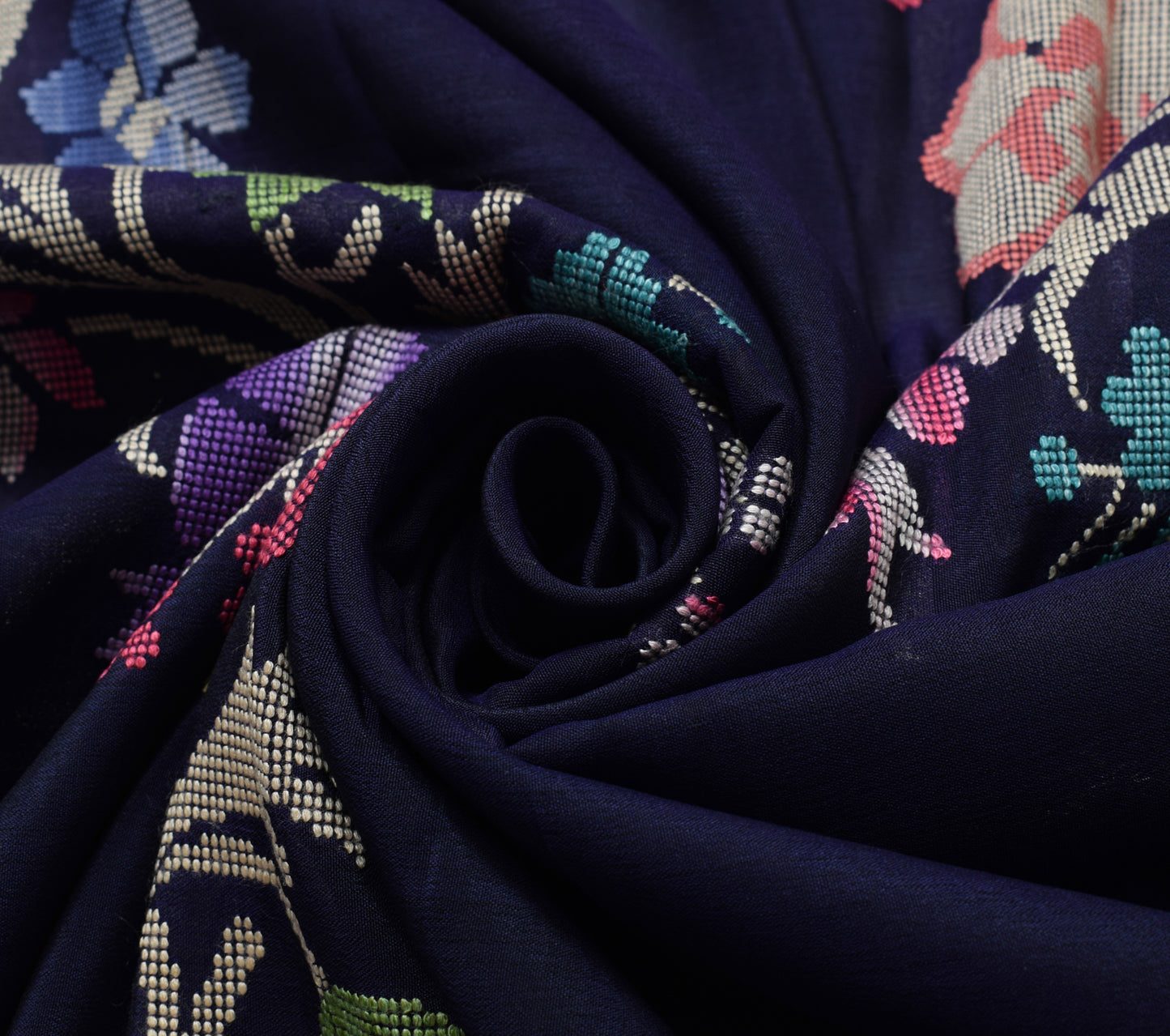 Sushila Vintage Blue Silk Sari Remnant Scrap Multi Purpose Woven Craft Fabric