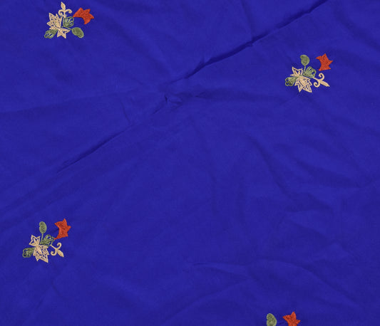 Sushila Vintage Blue Sari Remnant Scrap Crepe Silk Embroidered Soft Craft Fabric