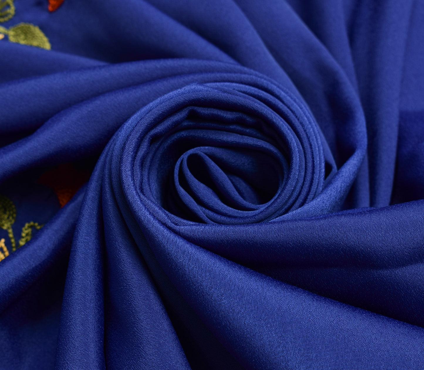 Sushila Vintage Blue Sari Remnant Scrap Crepe Silk Embroidered Soft Craft Fabric