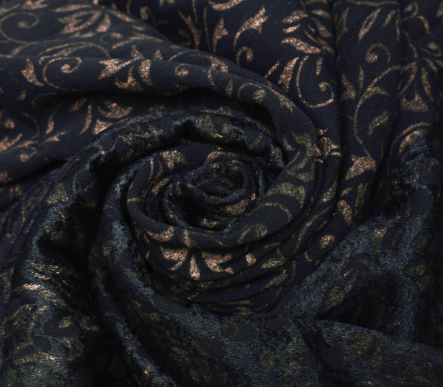 Sushila Vintage Black Sari Remnant Scrap Georgette Silk Printed Craft Fabric