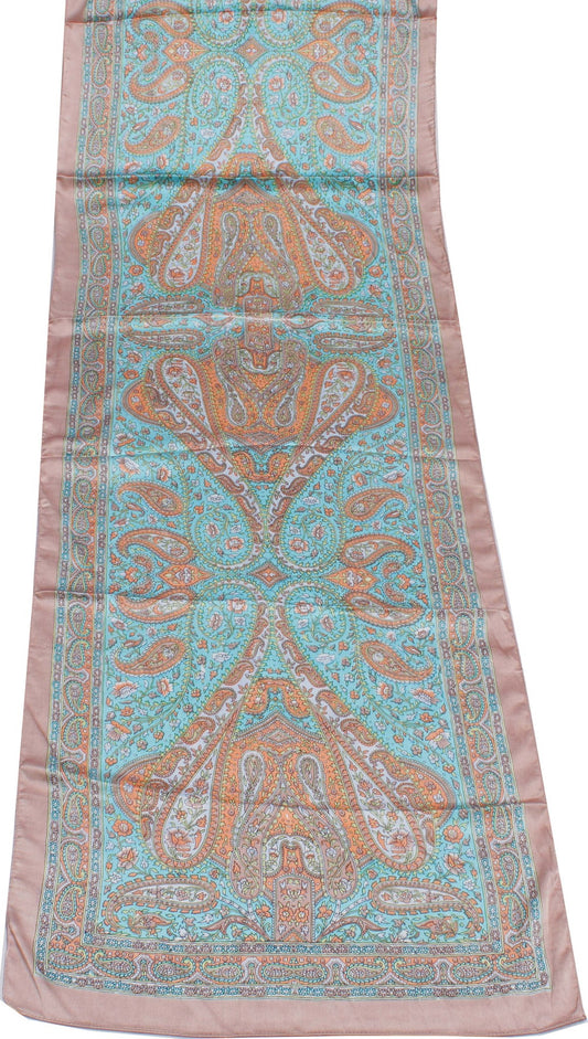 Sushila Blue Women Neck Scarf Blend Satin Silk Printed Paisley Stole 64" x 18"