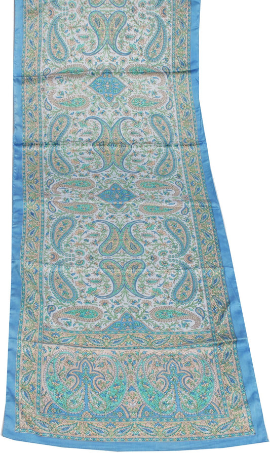 Sushila Cream Women Neck Scarf Blend Satin Silk Printed Paisley Stole 64" x 18"