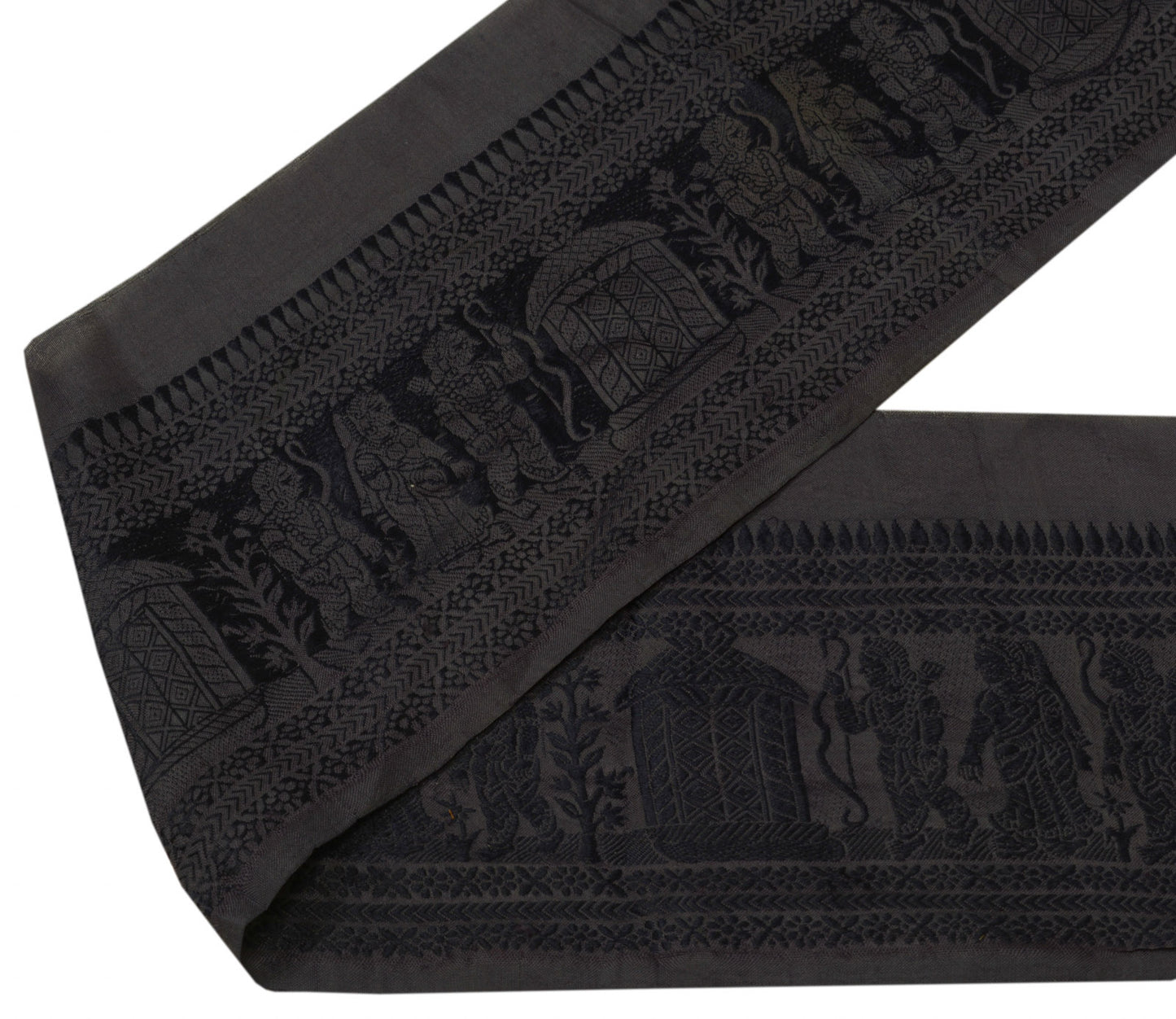 Sushila Vintage Gray Saree Border Indian Craft Sewing Trim Weaving Lace Ribbon