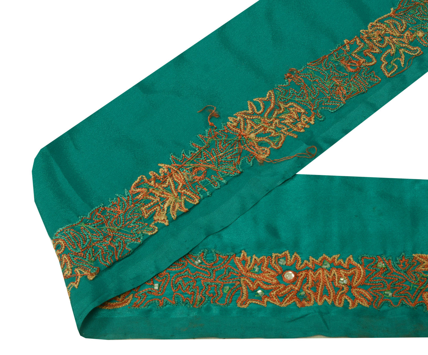 Sushila Vintage Green Sari Border Indian Craft Sewing Trim Embroidered Lace