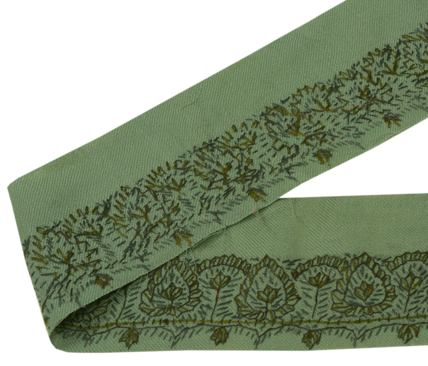 Sushila Vintage Gray Saree Border Indian Craft Sewing Trim Hand Embroidered Lace