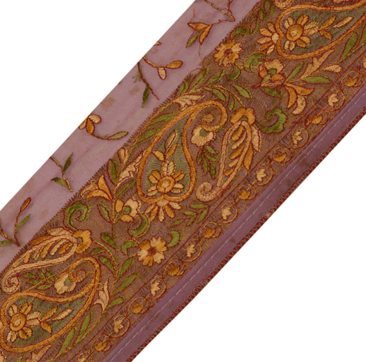 Sushila Vintage Mauve Saree Border Indian Craft Sewing Trim Embroidered Lace