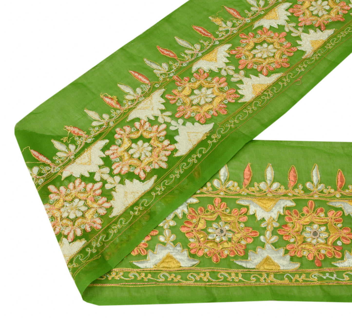 Sushila Vintage Green Sari Border Indian Craft Sewing Trim Embroidered Lace
