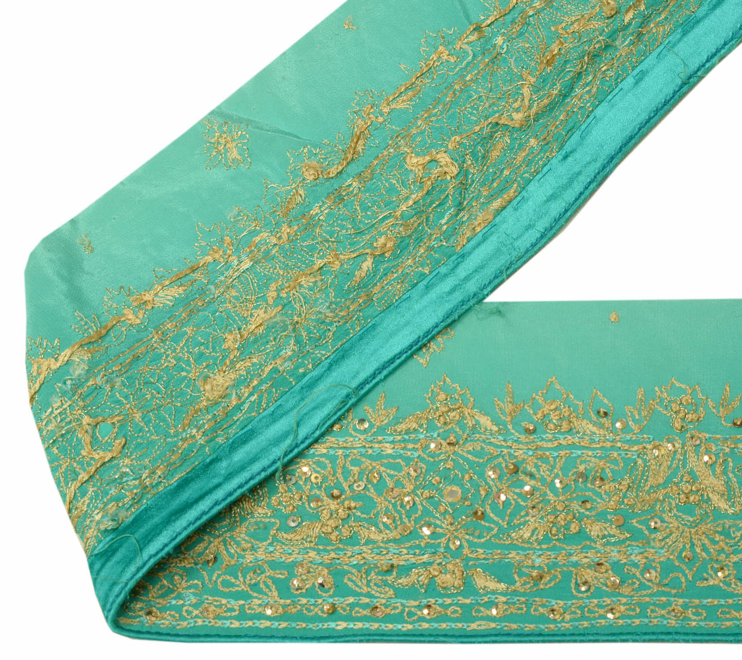 Sushila Vintage Green Saree Border Indian Craft Sewing Trim Embroidered Lace