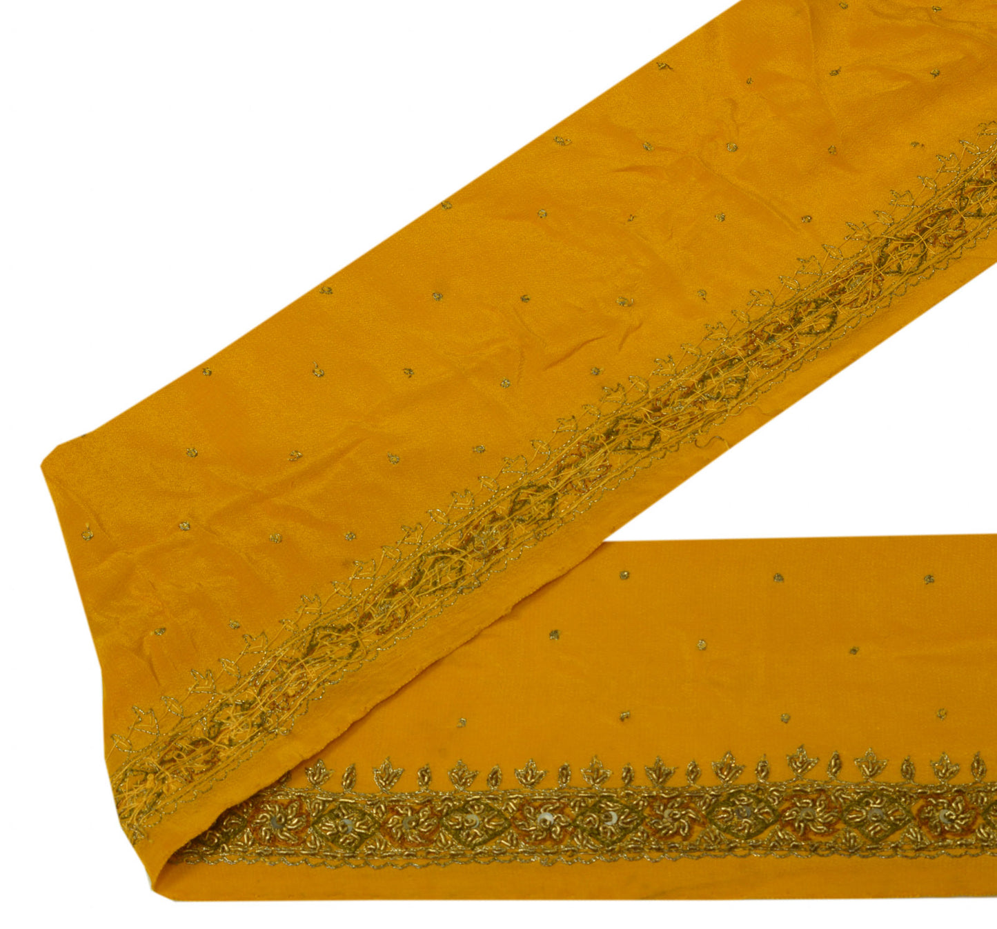 Sushila Vintage Mustard Saree Border Indian Craft Sewing Trim Zardozi Work Lace