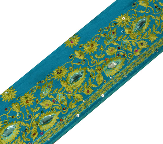 Sushila Vintage Blue Saree Border Indian Craft Sewing Trim Embroidered Lace