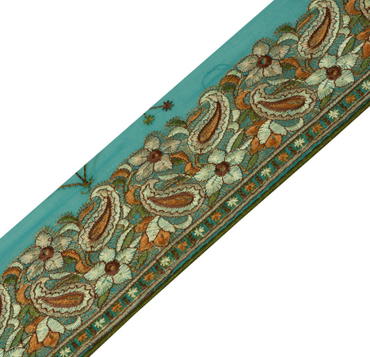 Sushila Vintage Green Saree Border Indian Craft Sewing Trim Embroidered Lace