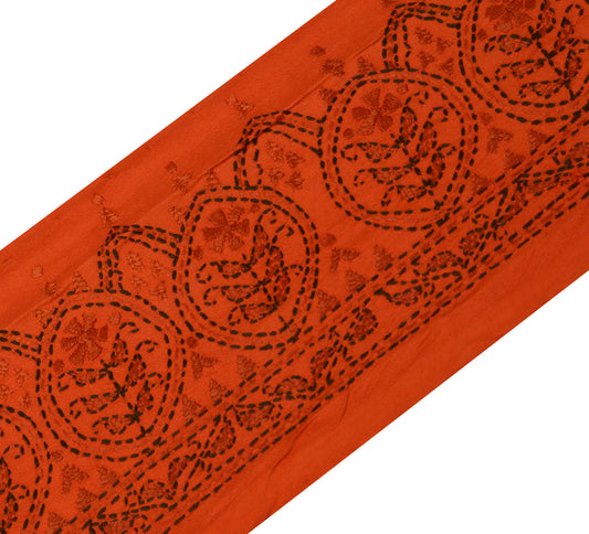 Sushila Vintage Orange Saree Border Indian Craft Sewing Trim Embroidered Lace