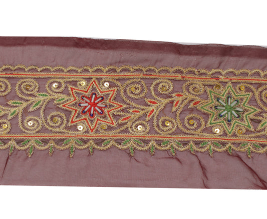 Sushila Vintage Brown Saree Border Indian Craft Sewing Trim Embroidered Lace