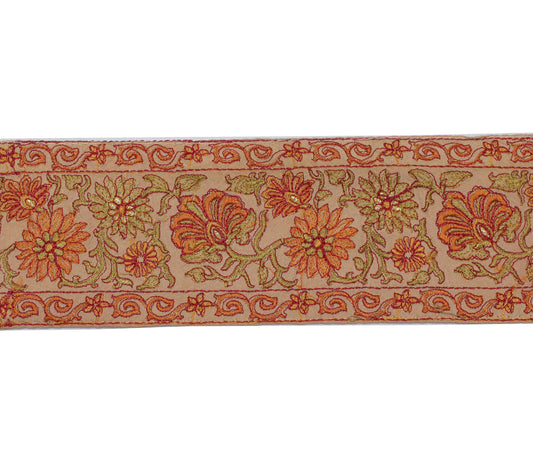 Sushila Vintage Brown Saree Border Indian Craft Sewing Trim Embroidered Ribbon