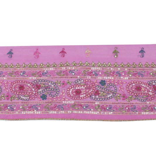 Sushila Vintage Pink Saree Border Indian Craft Sewing Trim Embroidered Lace