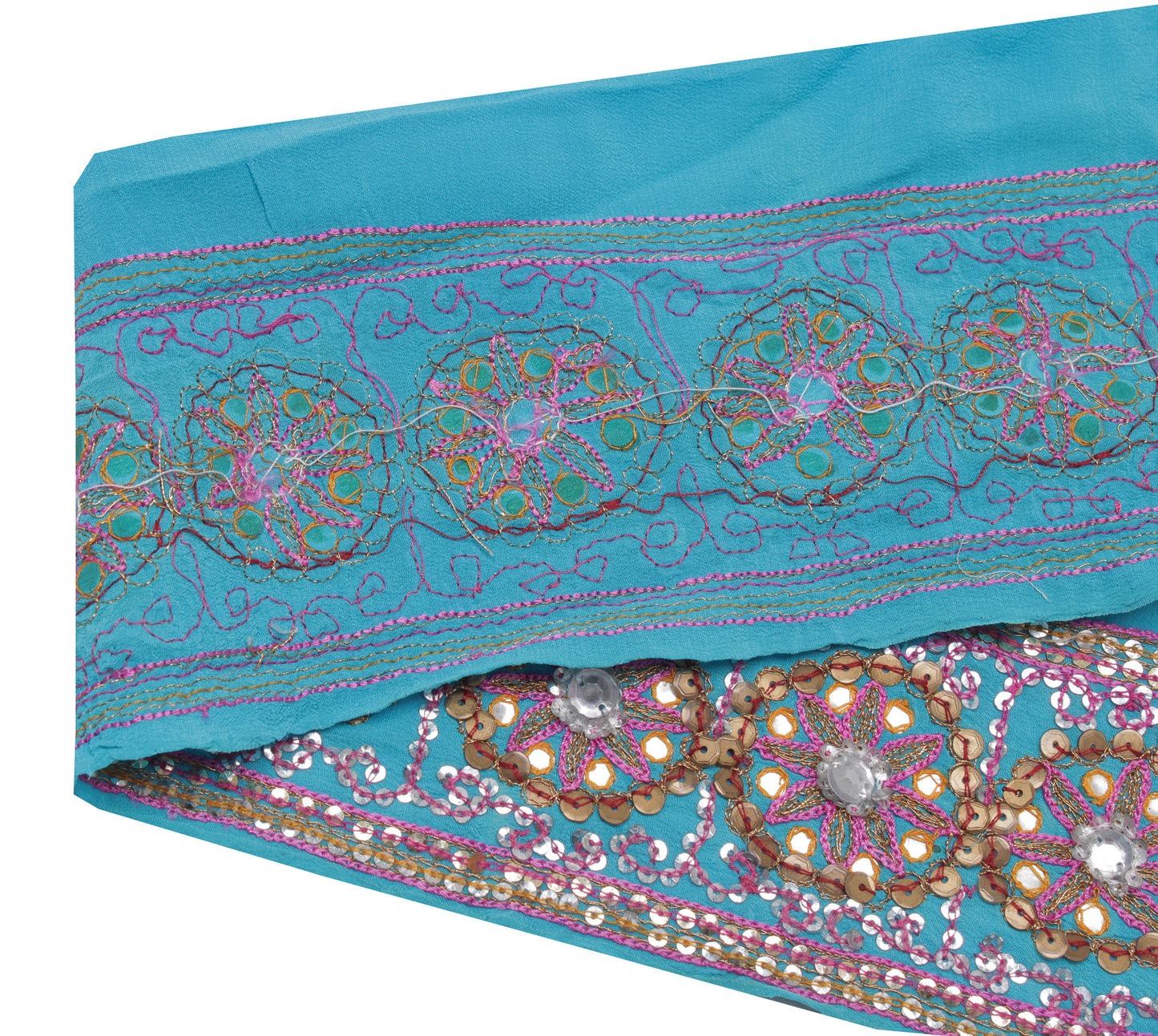 Sushila Vintage Blue Saree Border Indian Craft Sewing Sequins Embroidered Lace