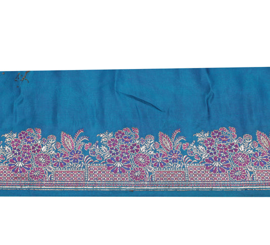 Sushila Vintage Blue Saree Border Indian Craft Sewing Trim Woven Lace Ribbon