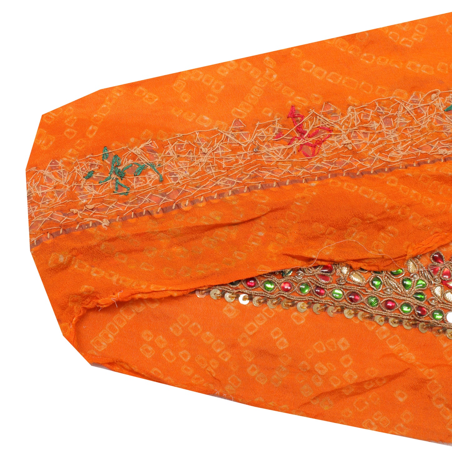 Sushila Vintage Orange Saree Border Indian Craft Sewing Trim Hand Beaded Ribbon