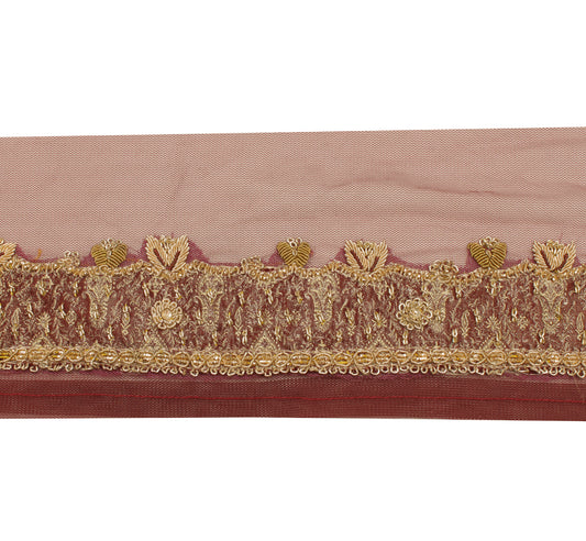 Sushila Vintage Maroon Saree Border Indian Craft Sewing Trim Hand Beaded Lace