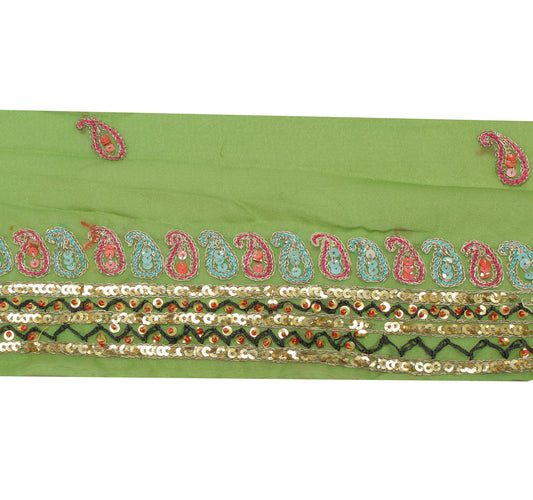 Sushila Vintage Green Saree Border Indian Craft Sewing Trim Embroidered Ribbon