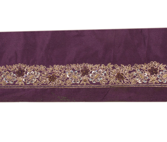 Sushila Vintage Purple Saree Border Indian Craft Sewing Trim Hand Beaded Ribbon