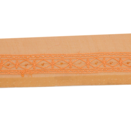 Sushila Vintage Orange Saree Border Indian Craft Sewing Trim Embroidered Ribbon