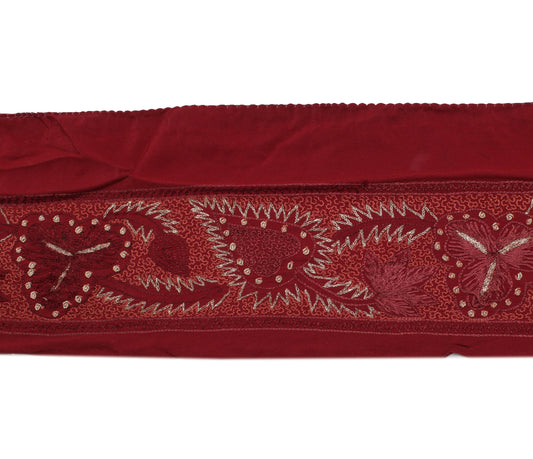 Sushila Vintage Maroon Saree Border Indian Craft Sewing Trim Embroidered Lace