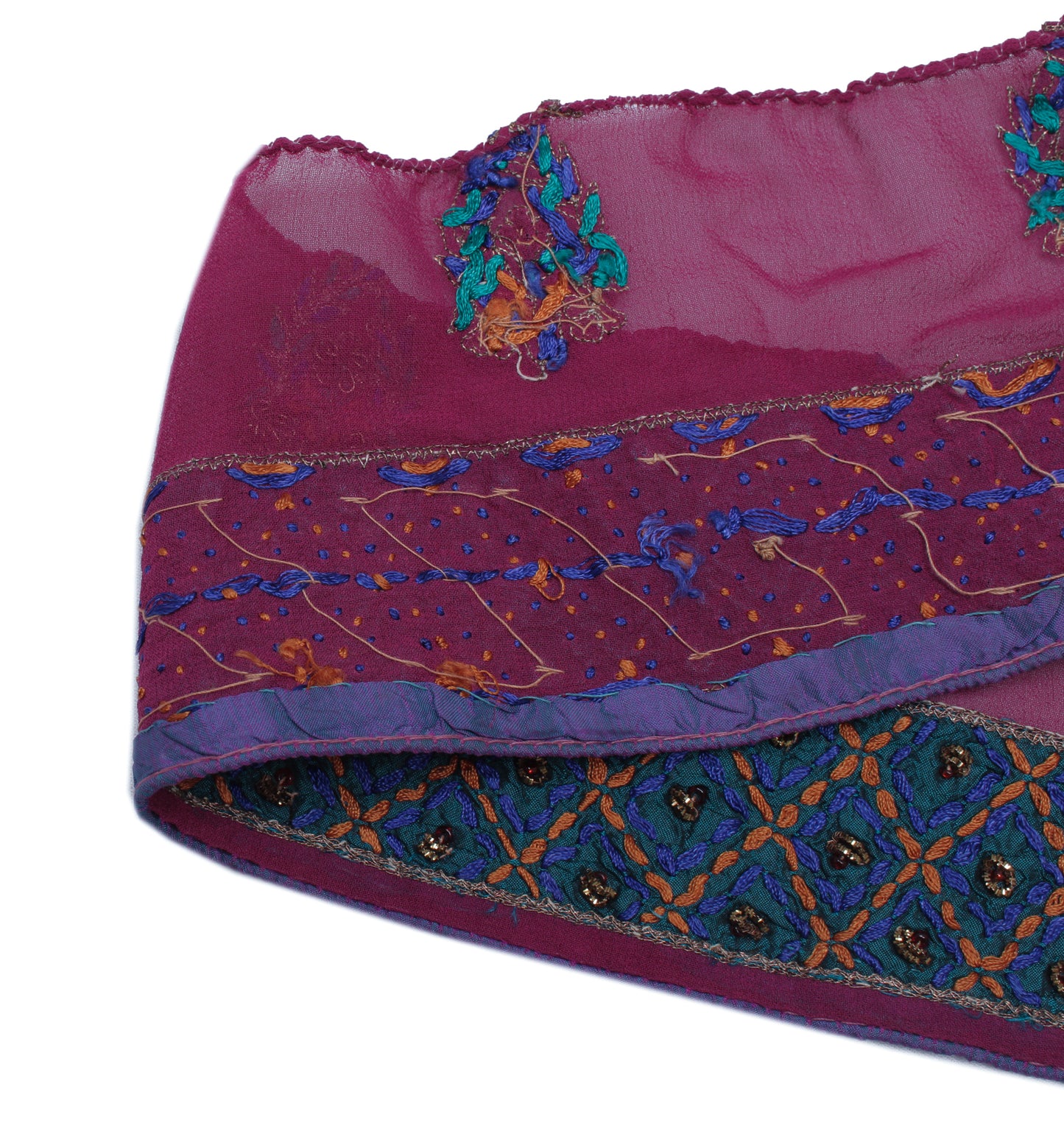 Sushila Vintage Purple Saree Border Indian Craft Sewing Hand Embroidered Lace