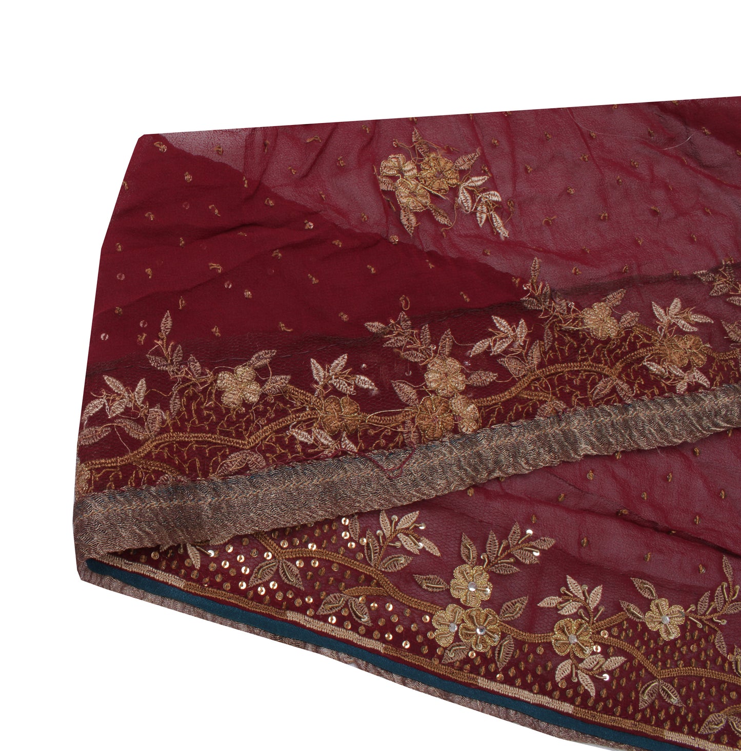 Sushila Vintage Maroon Saree Border Indian Craft Sewing Trim Hand Beaded Lace