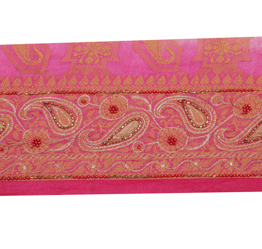 Sushila Vintage Pink Saree Border Indian Craft Sewing Trim Woven Lace Ribbon
