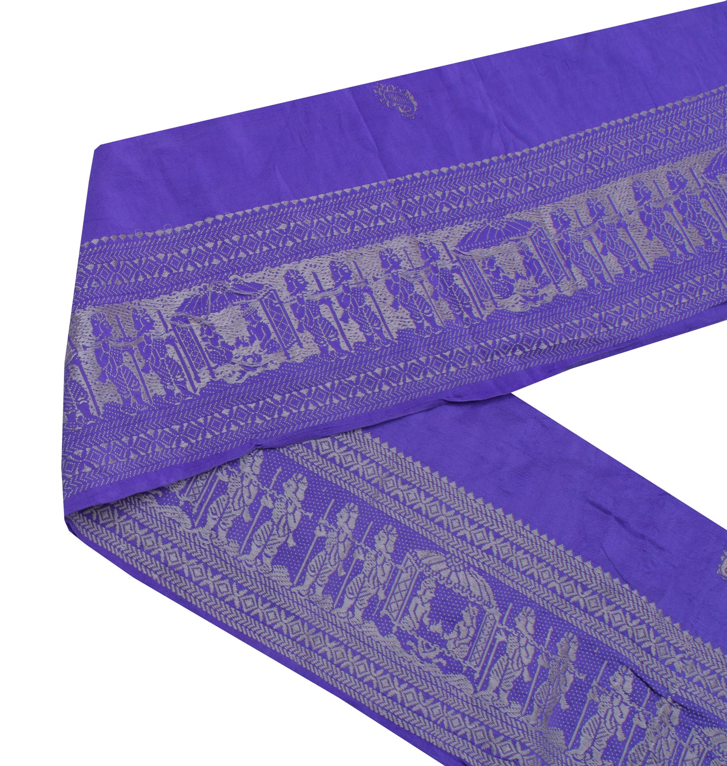 Sushila Vintage Blue Saree Border Indian Craft Sewing Trim Woven Lace Ribbon