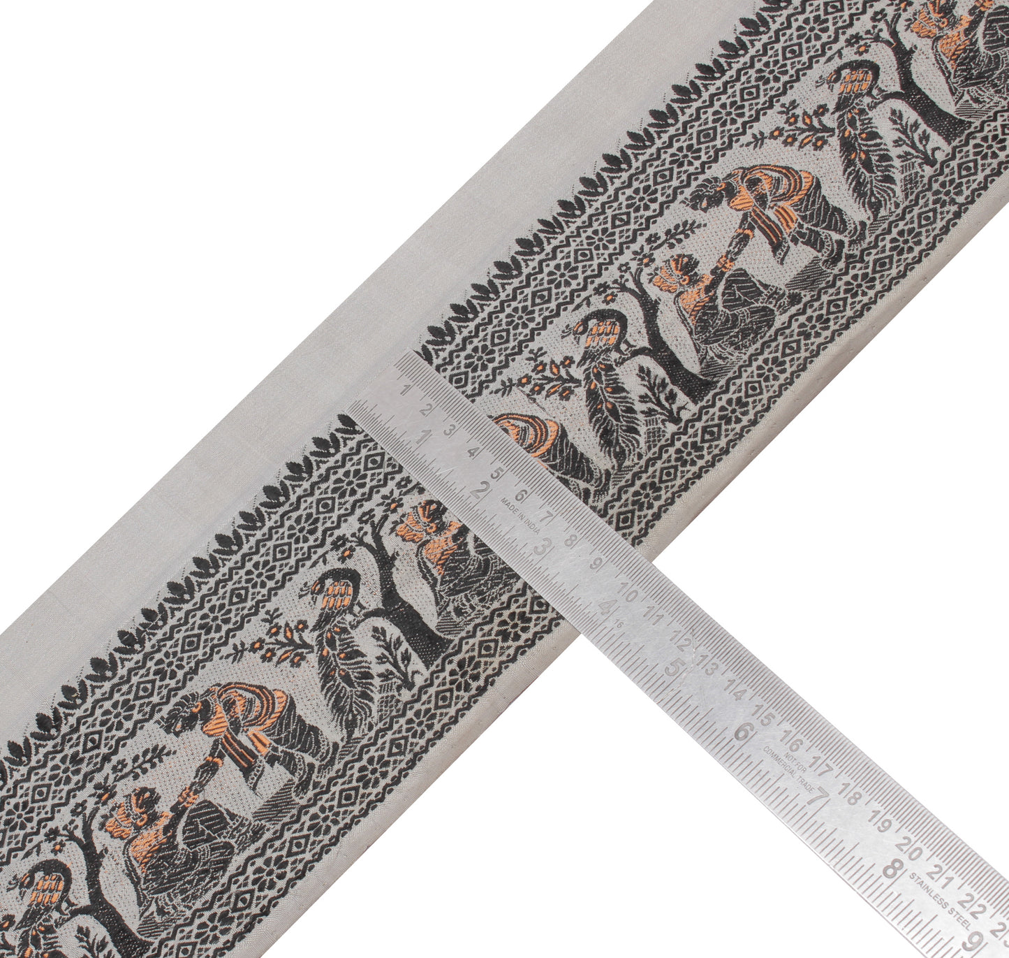 Sushila Vintage Gray Saree Border Indian Craft Sewing Trim Woven Lace Ribbon